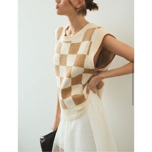 Maeve Cream and Tan Checkered Sweater